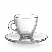 SET DI 6 TAZZINE DA CAFFÈ CON PIATTINO DA 95CC IN VETRO TRASPARENTE