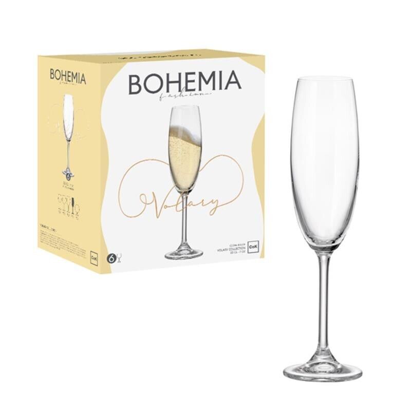 BOHEMIA SET DI 6 CALICI FLUTE IN VETRO DA 22CL