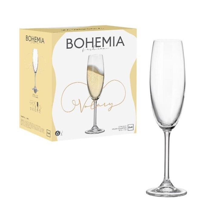 BOHEMIA SET DI 6 CALICI FLUTE IN VETRO DA 22CL