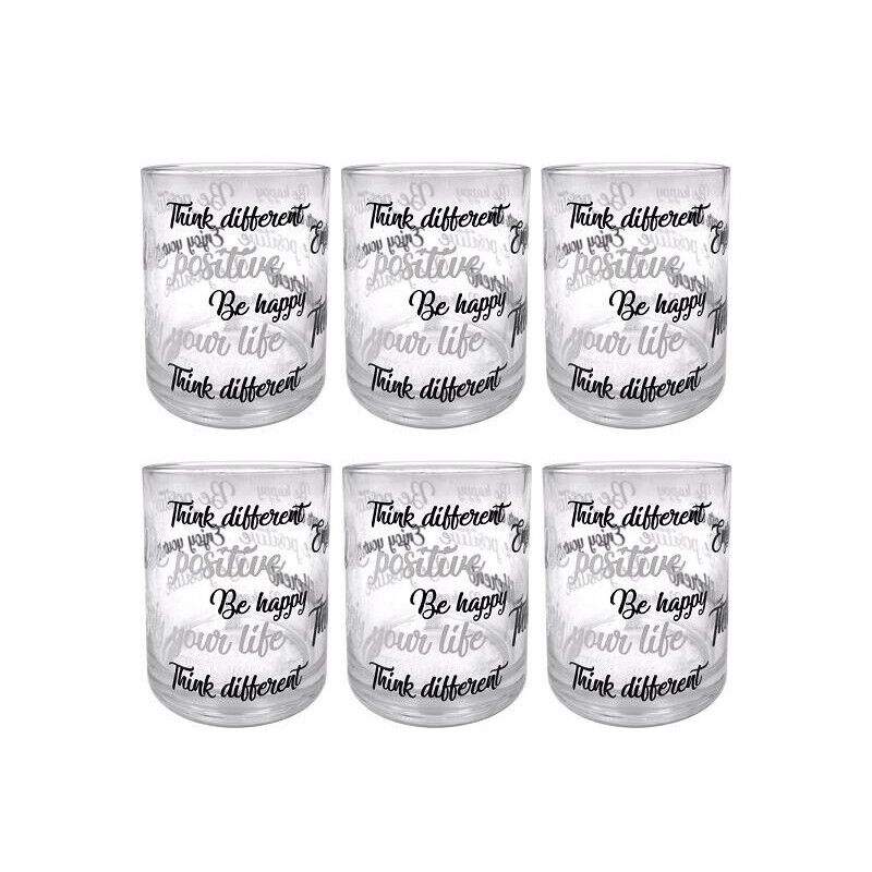 MAURY'S SET 6 DI BICCHIERI IN VETRO ENJOY PER ACQUA CON SCRITTE NERE