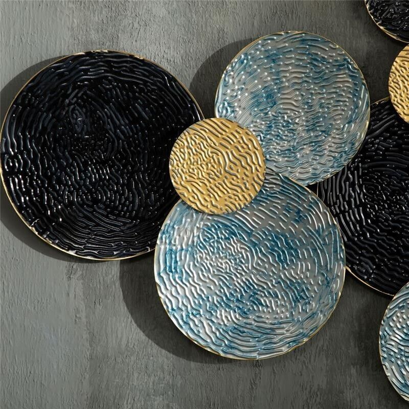 DECORAZIONE MURALE IN METALLO 3D WALL ART A CERCHI 133X66CM BLU NERO E ORO
