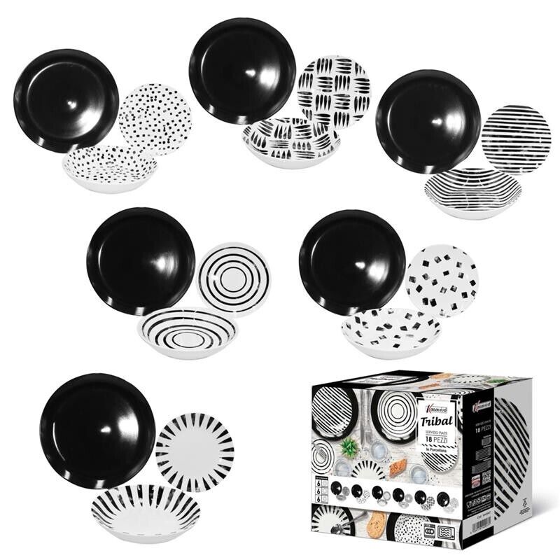 MAURY'S TRIBAL SERVIZIO DI PIATTI DA 18 PZ DECORI NERI