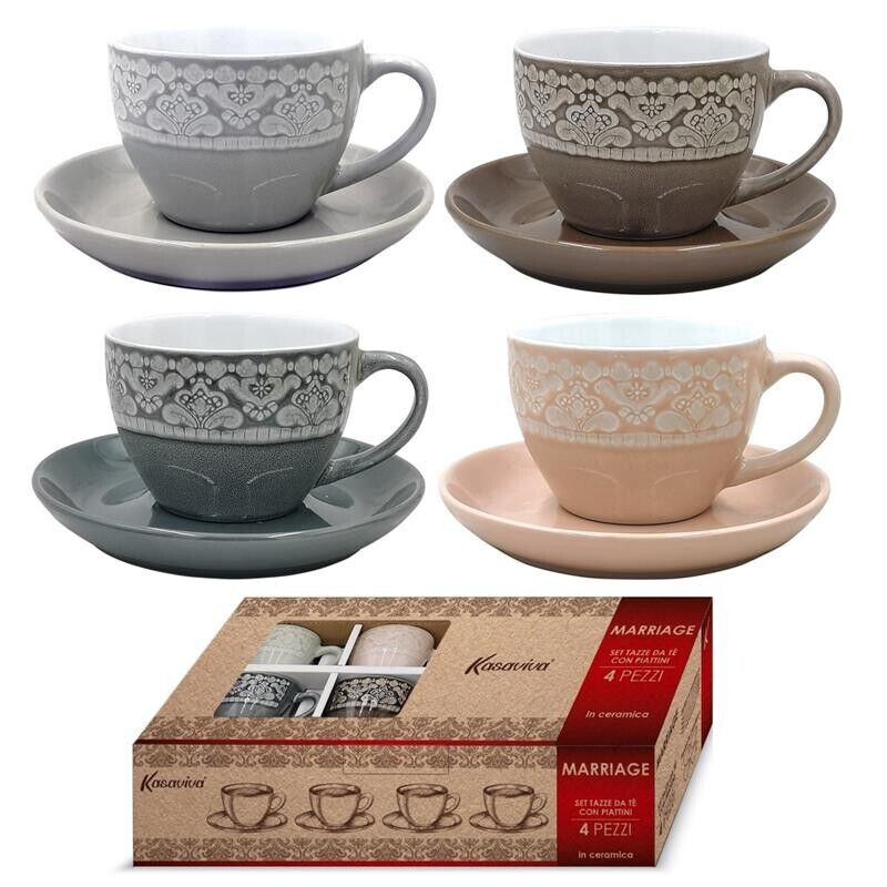 MAURY'S MARRIAGE SET 4 TAZZE DA TE' 200 CC CON PIATTINO MULTICOLORE