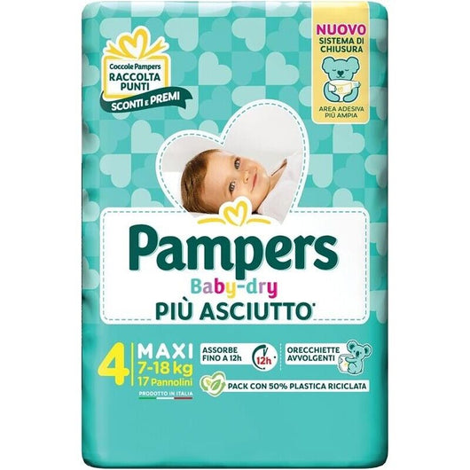 PAMPERS PANNOLINI BABY DRY PIU ASCIUTTO 4 17 PZ MAXI 7-18 KG