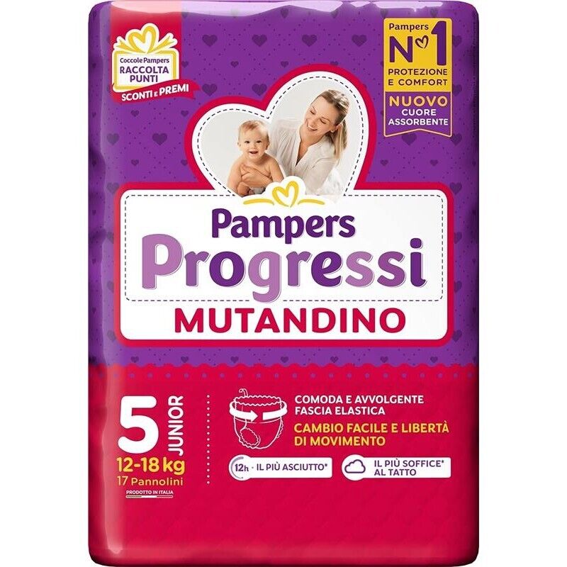 PANNOLINI PAMPERS PROGRESSI MUTANDINO 68 PEZZI NEW JUNIOR TAGLIA 5