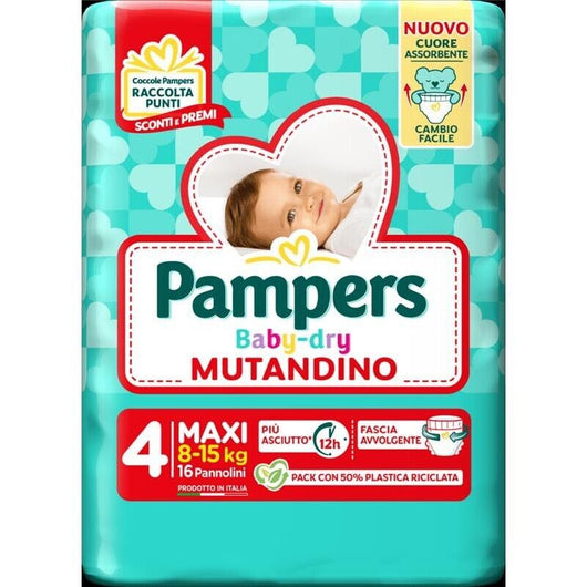 SET 2 PZ PAMPERS PANNOLINI A MUTANDINA BABY DRY 4 16 PZ MAXI 8-15 KG