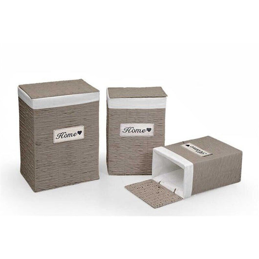 SET 3 CESTE RETTANGOLARI PORTABIANCHERIA HOME 54/49/44 COLORE TORTORA E BIANCO
