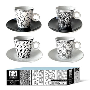 MAURY'S SET DA 4 TAZZE DA THE LINEA DESIGN IN PORCELLANA CON PIATTINO