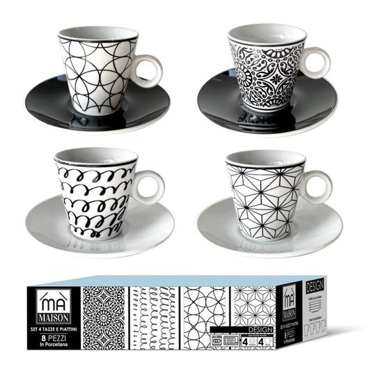 MAURY'S SET DA 4 TAZZE DA THE LINEA DESIGN IN PORCELLANA CON PIATTINO