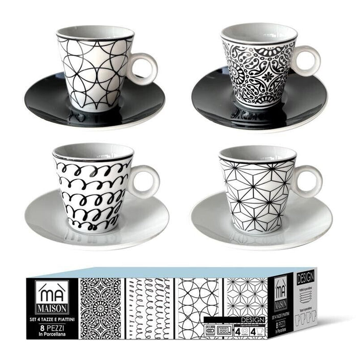MAURY'S SET DA 4 TAZZE DA THE LINEA DESIGN IN PORCELLANA CON PIATTINO