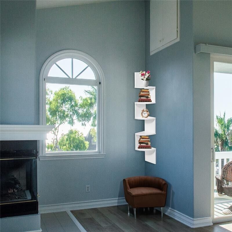 MAURY'S MENSOLA ANGOLARE DA PARETE IN LEGNO BIANCO CON 5 RIPIANI