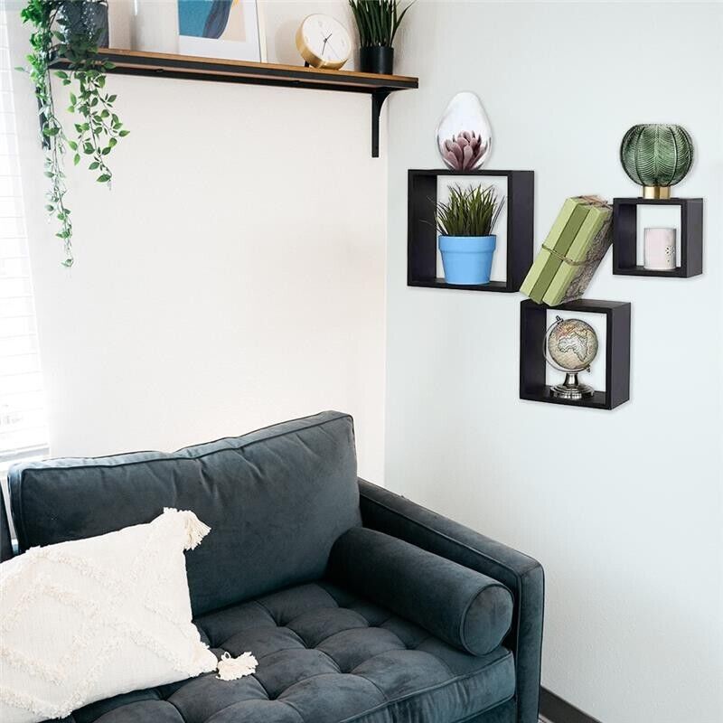 SET 3 PENSILI QUADRATI IN LEGNO DA PARETE IN TRE MISURE CON FINITURA NERA