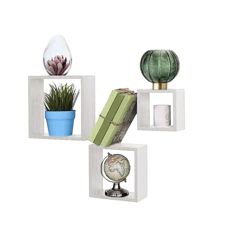 MAURY'S 3 PENSILI QUADRATI IN LEGNO DA PARETE IN TRE MISURE  BIANCO LEGNO