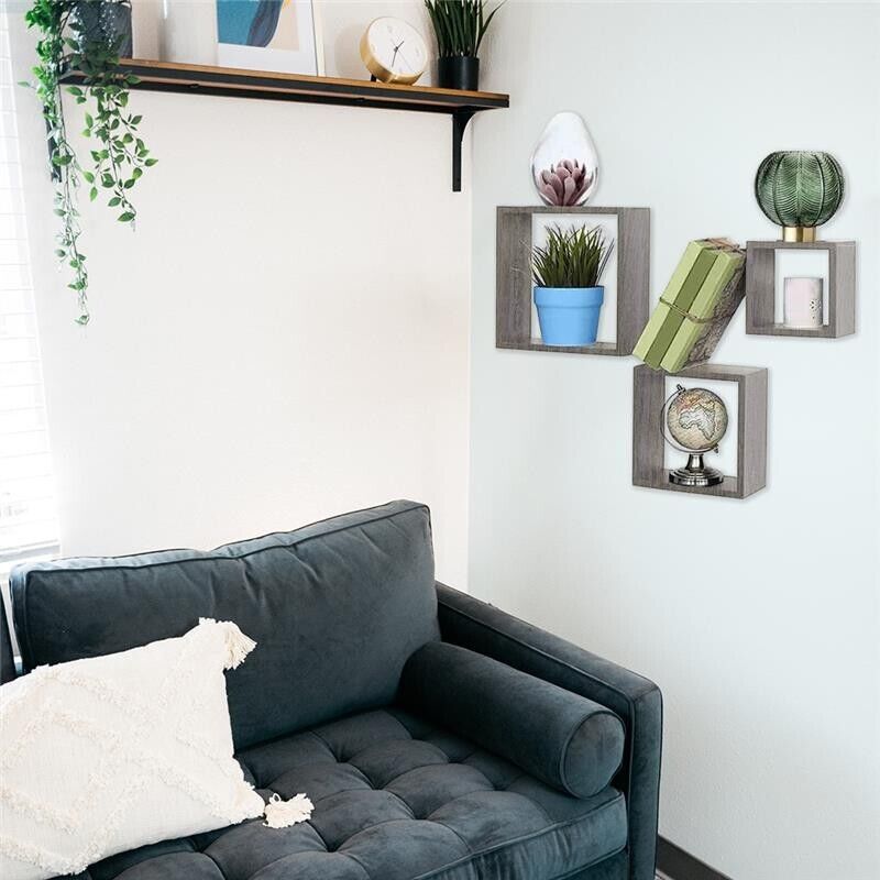 MAURY'S 3 PENSILI QUADRATI IN LEGNO DA PARETE IN TRE MISURE CON FINITURA OLMO