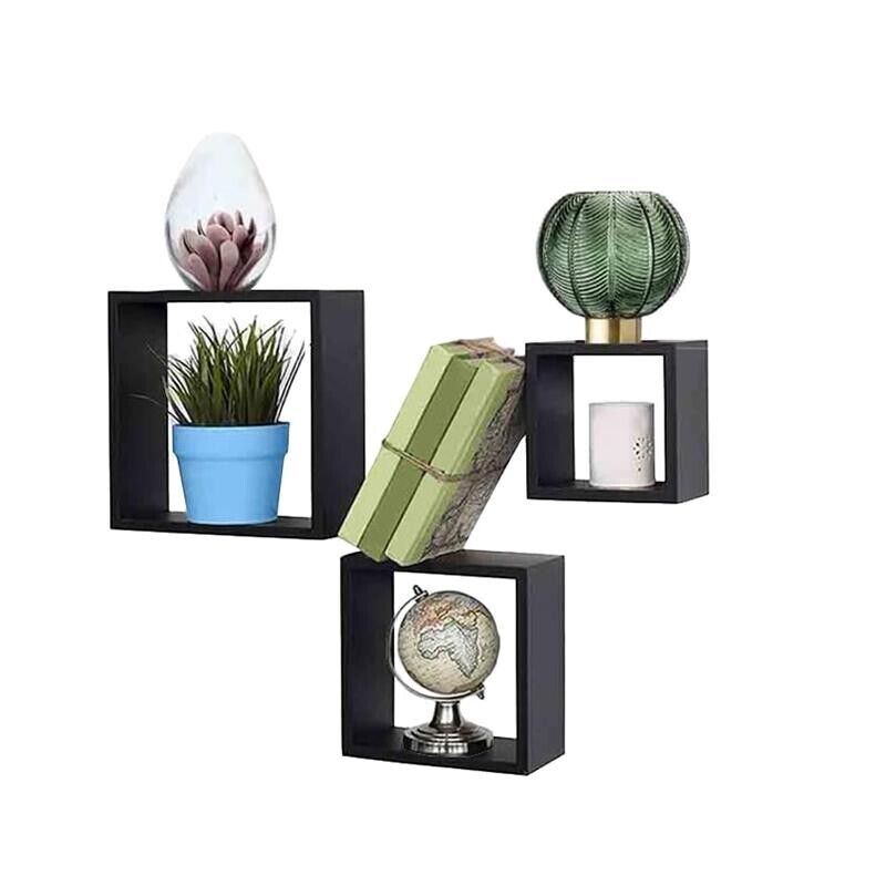 MAURY'S 3 PENSILI QUADRATI IN LEGNO DA PARETE IN TRE MISURE CON FINITURA NERA