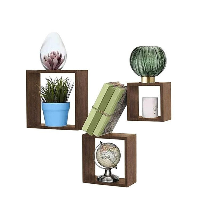 MAURY'S 3 PENSILI QUADRATI IN LEGNO DA PARETE IN TRE MISURE CON FINITURA NOCE