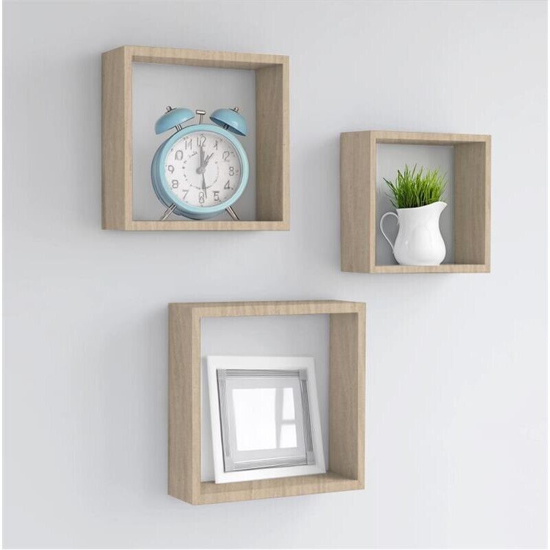 MAURY'S 3 PENSILI QUADRATI IN LEGNO DA PARETE IN TRE MISURE CON FINITURA ROVERE