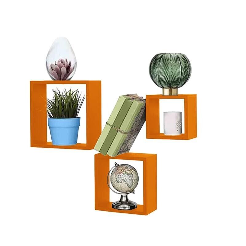 MAURY'S 3 PENSILI QUADRATI IN LEGNO DA PARETE IN TRE MISURE FINITURA ARANCIONE