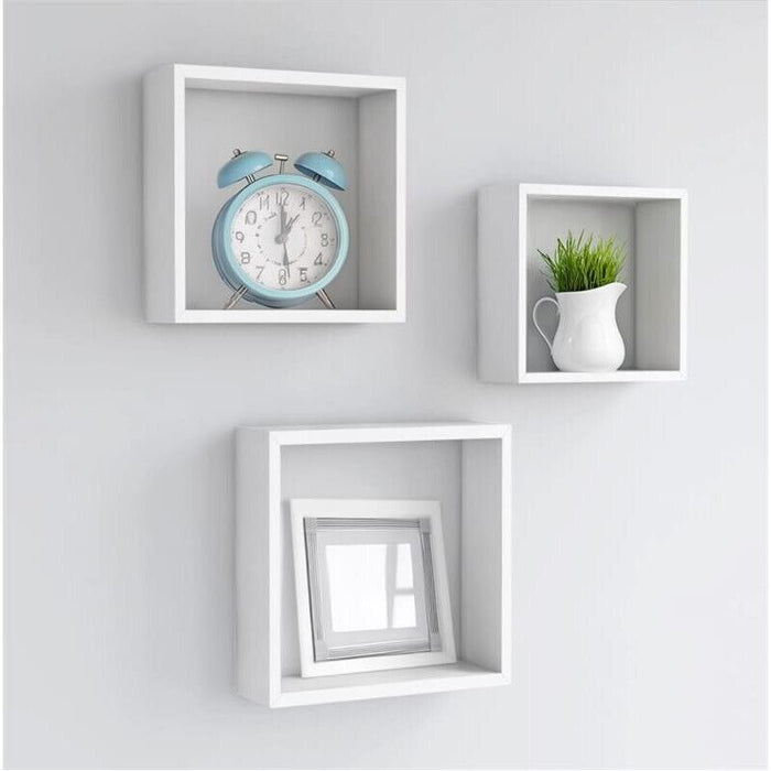 MAURY'S 3 PENSILI QUADRATI IN LEGNO DA PARETE IN TRE MISURE  BIANCO LEGNO