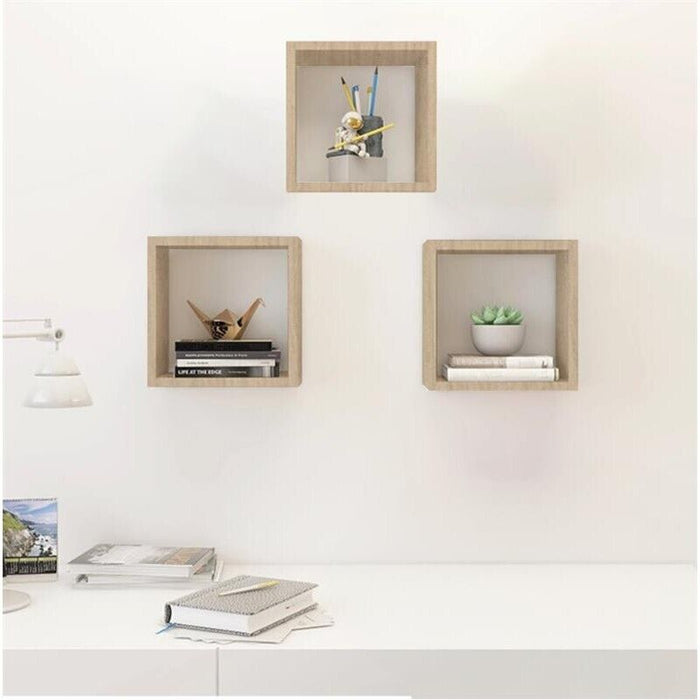 MAURY'S 3 PENSILI QUADRATI IN LEGNO DA PARETE IN TRE MISURE CON FINITURA ROVERE