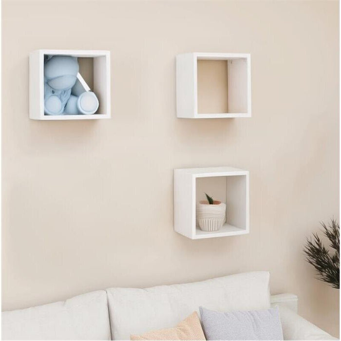 MAURY'S 3 PENSILI QUADRATI IN LEGNO DA PARETE IN TRE MISURE  BIANCO LEGNO