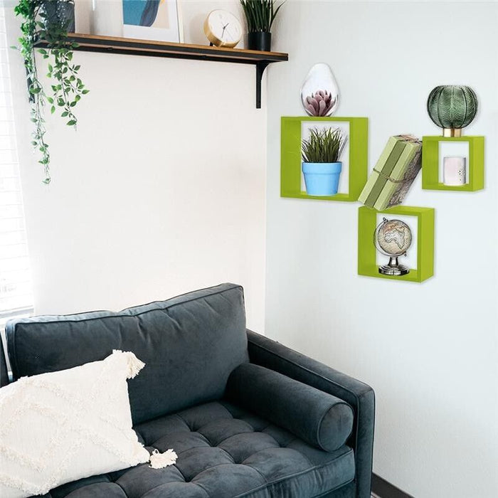 MAURY'S 3 PENSILI QUADRATI IN LEGNO DA PARETE IN TRE MISURE CON FINITURA VERDE