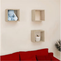 MAURY'S 3 PENSILI QUADRATI IN LEGNO DA PARETE IN TRE MISURE CON FINITURA ROVERE