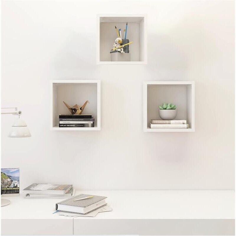 MAURY'S 3 PENSILI QUADRATI IN LEGNO DA PARETE IN TRE MISURE  BIANCO LEGNO