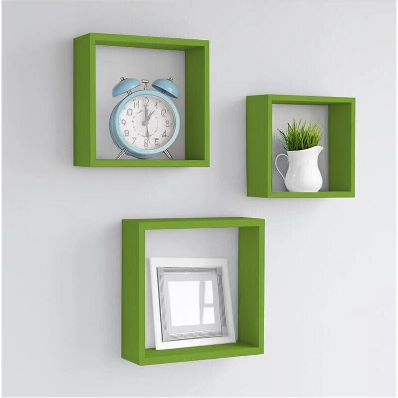 MAURY'S 3 PENSILI QUADRATI IN LEGNO DA PARETE IN TRE MISURE CON FINITURA VERDE