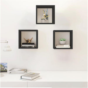 MAURY'S 3 PENSILI QUADRATI IN LEGNO DA PARETE IN TRE MISURE CON FINITURA NERA