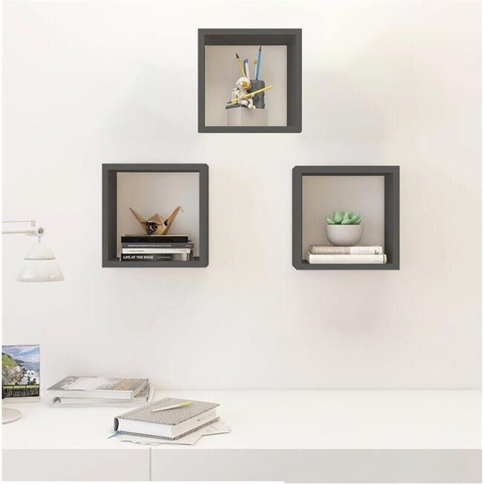 MAURY'S 3 PENSILI QUADRATI IN LEGNO DA PARETE IN TRE MISURE CON FINITURA WENGÈ