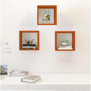 MAURY'S 3 PENSILI QUADRATI IN LEGNO DA PARETE IN TRE MISURE FINITURA ARANCIONE