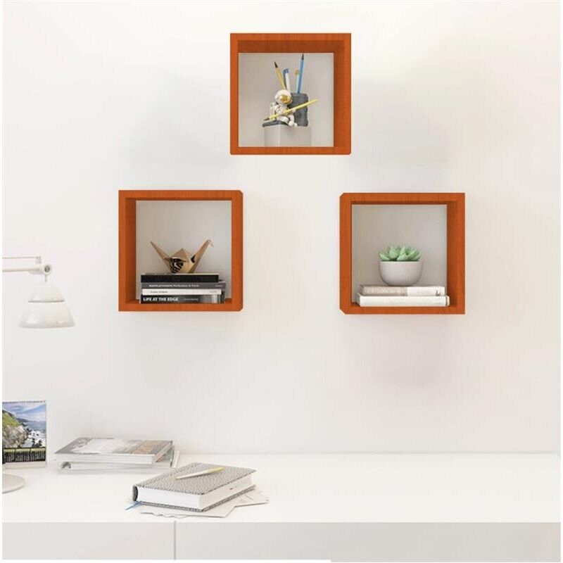 MAURY'S 3 PENSILI QUADRATI IN LEGNO DA PARETE IN TRE MISURE FINITURA ARANCIONE