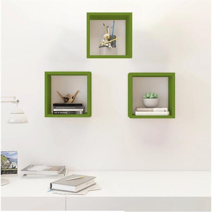 MAURY'S 3 PENSILI QUADRATI IN LEGNO DA PARETE IN TRE MISURE CON FINITURA VERDE