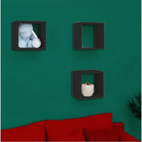 MAURY'S 3 PENSILI QUADRATI IN LEGNO DA PARETE IN TRE MISURE CON FINITURA NERA