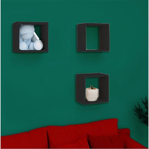 MAURY'S 3 PENSILI QUADRATI IN LEGNO DA PARETE IN TRE MISURE CON FINITURA NERA