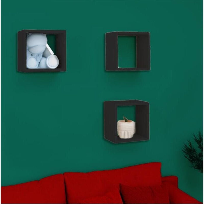 MAURY'S 3 PENSILI QUADRATI IN LEGNO DA PARETE IN TRE MISURE CON FINITURA NERA