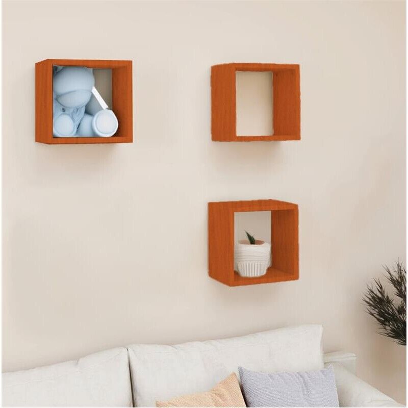 MAURY'S 3 PENSILI QUADRATI IN LEGNO DA PARETE IN TRE MISURE FINITURA ARANCIONE