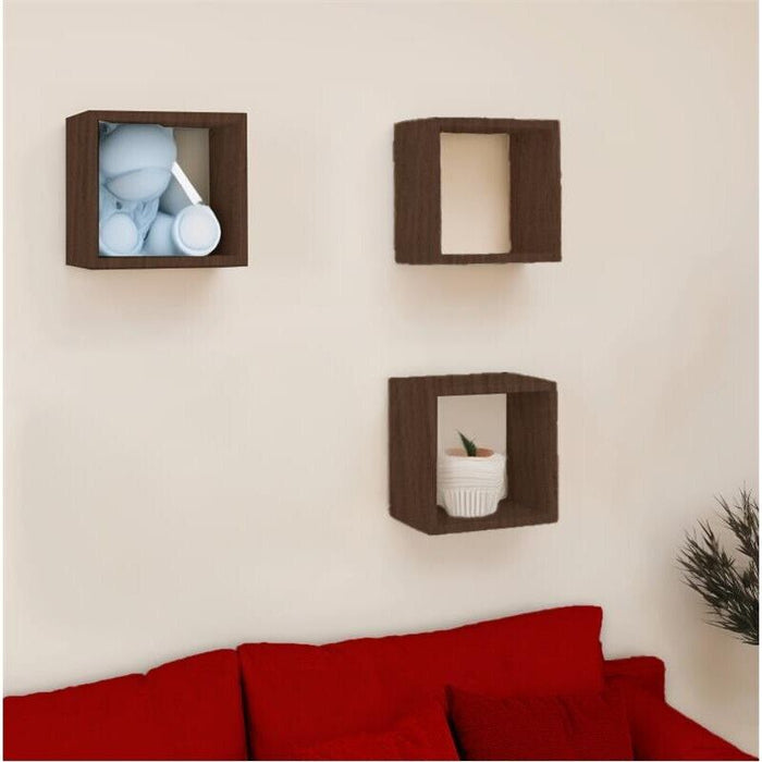 MAURY'S 3 PENSILI QUADRATI IN LEGNO DA PARETE IN TRE MISURE CON FINITURA NOCE