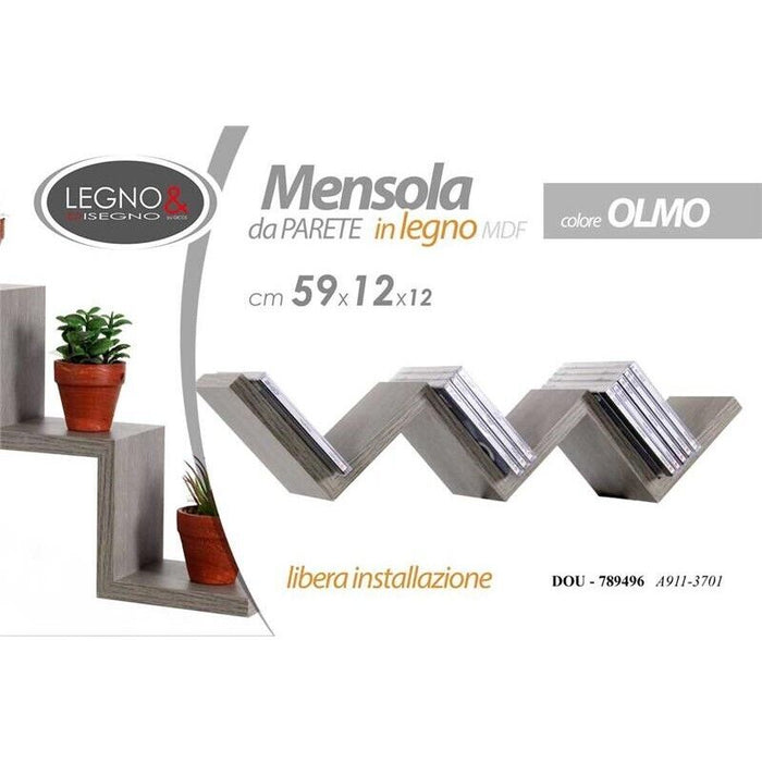 MENSOLA ZIG ZAG DIMENSIONI 59X12X12 CM IN COLORE OLMO
