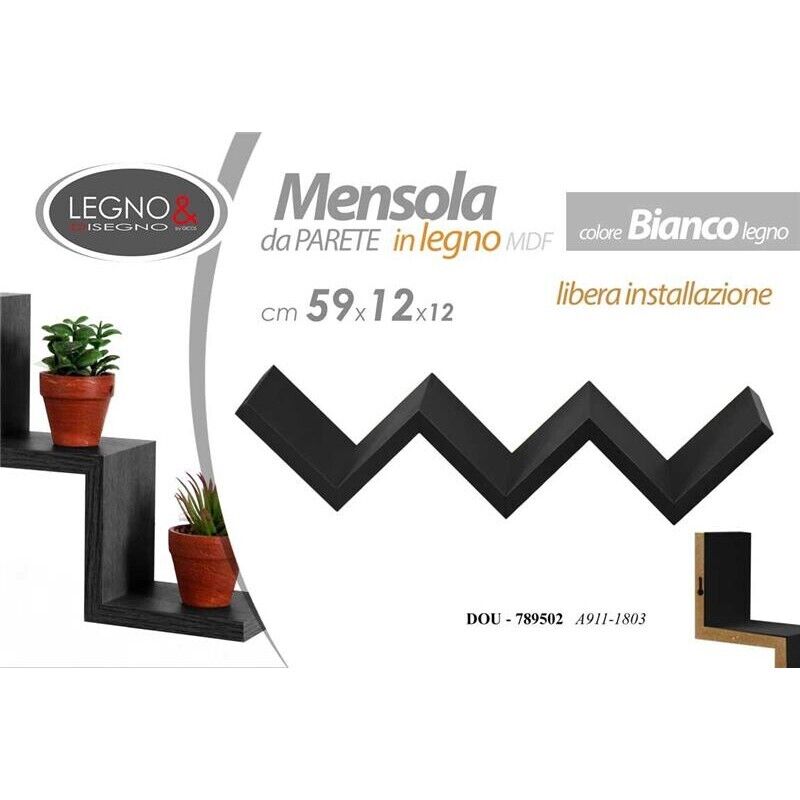 MAURY'S MENSOLA ZIG ZAG DIMENSIONI 59X12X12 CM IN COLORE NERO