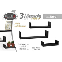 MAURY'S SET 3 MENSOLE LINEARI IN DIFFERENTI DIMENSIONI CON FINITURA NERA
