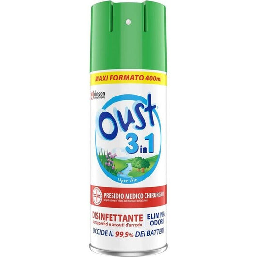 SET 3 OUST 3 IN 1 SPRAY ELIMINA ODORI DISINFETTANTE DA 400 ML OPENAIR VERDE