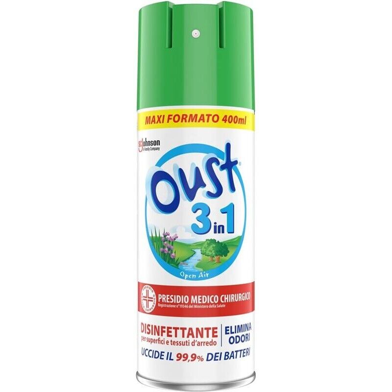 SET 3 OUST 3 IN 1 SPRAY ELIMINA ODORI DISINFETTANTE DA 400 ML OPENAIR VERDE