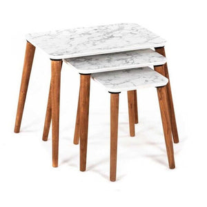 SET TRE TAVOLINI IN LEGNO RETTANGOLARE EFFETTO MARMO BIANCO