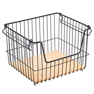 MAURY'S WOODY CESTINO ALTO CON MANIGLIE IN FERRO E LEGNO 32X27XH23 CM