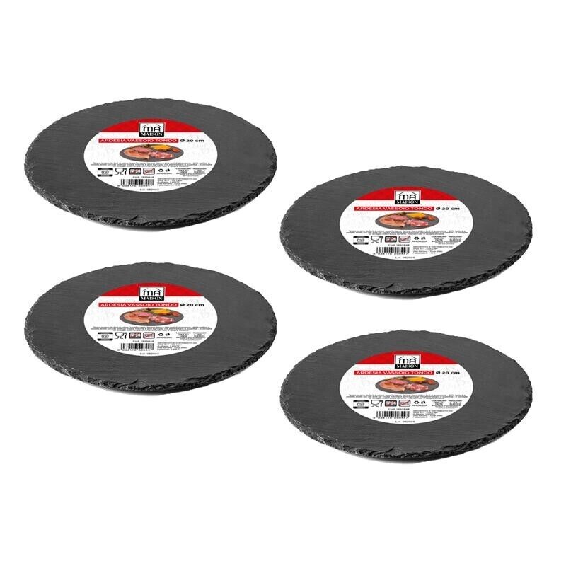 MAURY'S SET 4 VASSOI TONDI IN ARDESIA DIAMETRO 20 CM PER ANTIPASTI O DESSERT