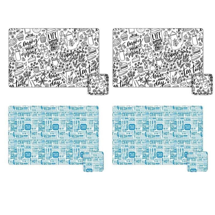 MAURY'S SET 4 TOVAGLIETTE CON SOTTOBICCHIERE COORDINATO ASSORTITO