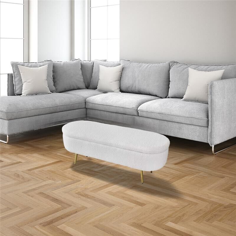 PANCA CONTENITORE TEDDY 122X41X47CM IN TESSUTO BIANCO