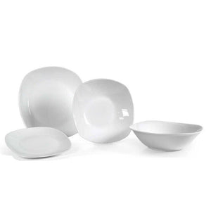 SERVIZIO DI PIATTI DA TAVOLA BIANCO 19 PEZZI CON INSALATIERA DESIGN QUADRATO